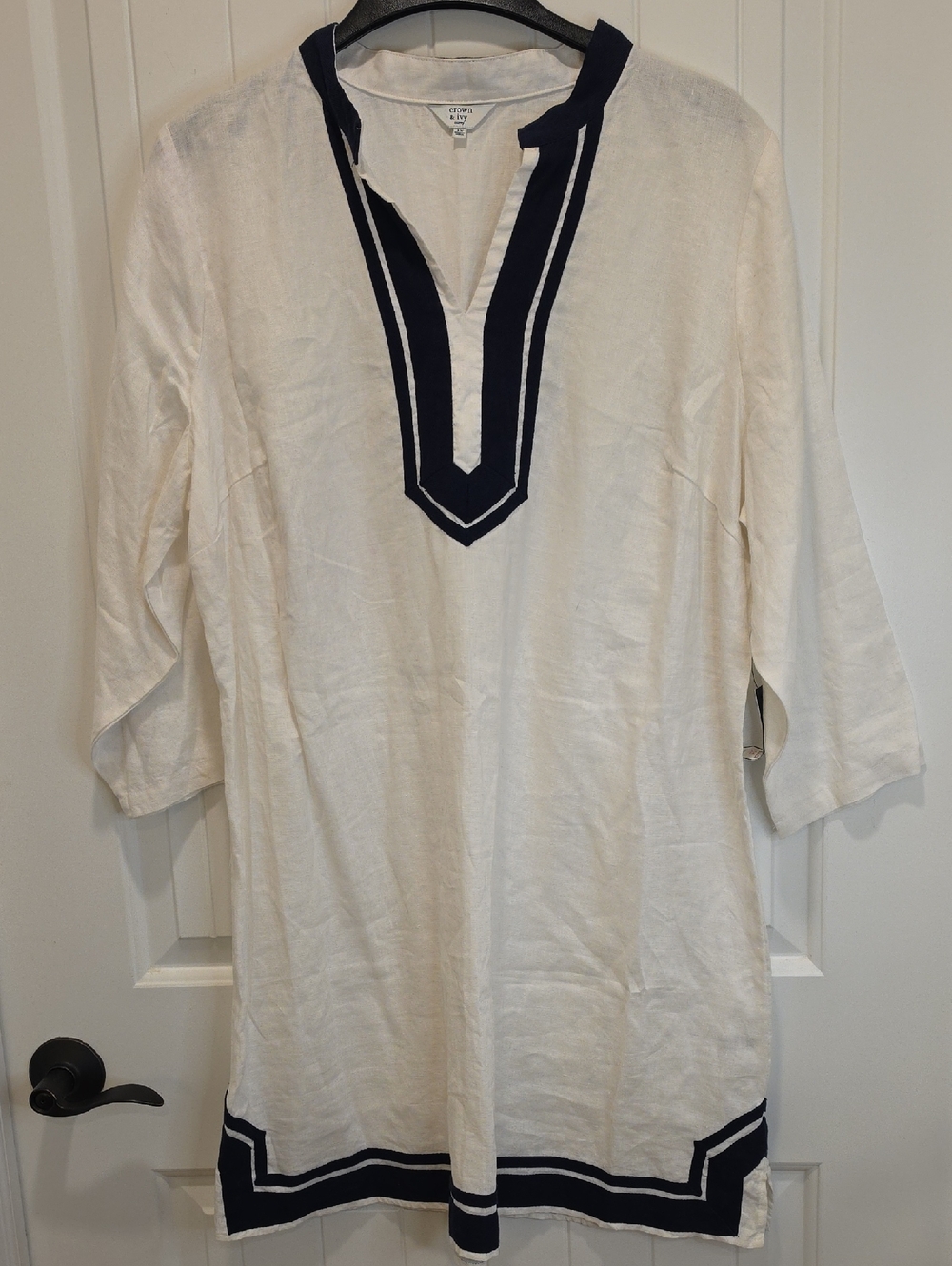 Crown & Ivy White Tunic Dress 100% Linen Size 2XL
